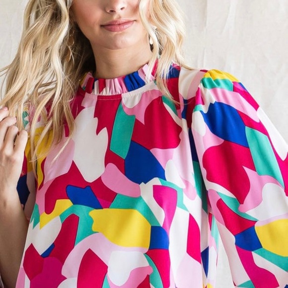 Jodifl Fuchsia Mix Abstract Print Long Poet Sleeve Top - Picture 5 of 5